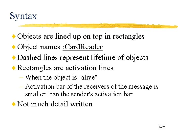 Syntax Objects are lined up on top in rectangles Object names : Card. Reader