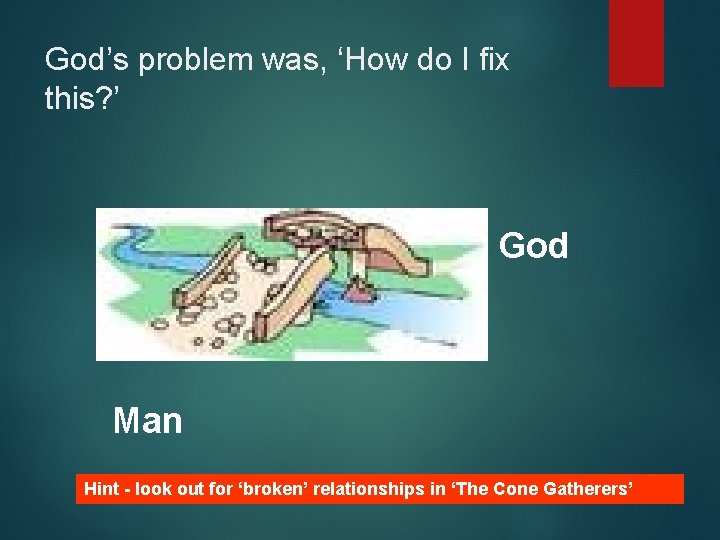 God’s problem was, ‘How do I fix this? ’ God Man Hint - look