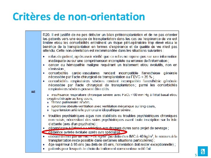 Critères de non-orientation 5 