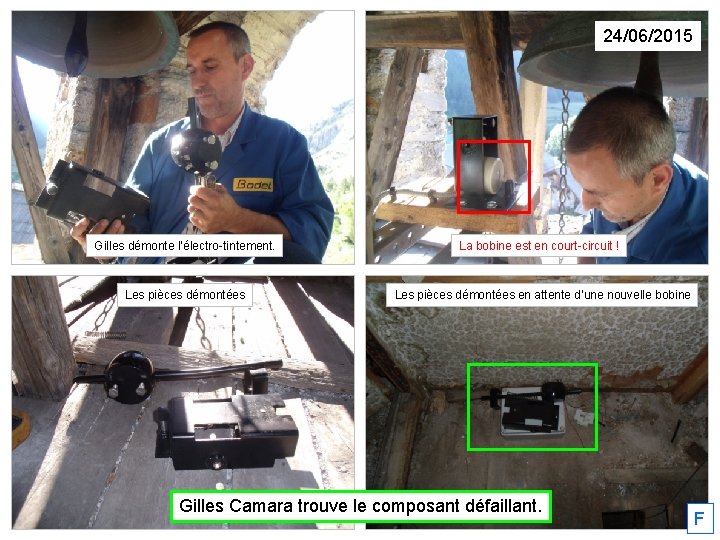 24/06/2015 Gilles démonte l’électro-tintement. Les pièces démontées La bobine est en court-circuit ! Les