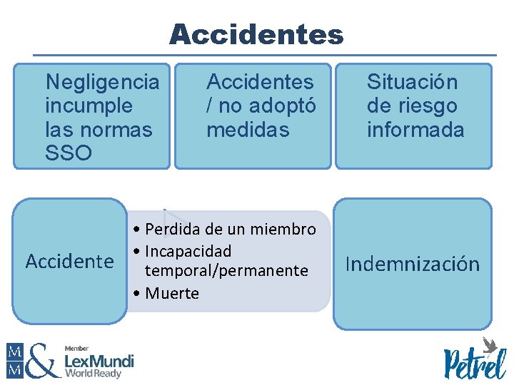 Accidentes Negligencia incumple las normas SSO Accidentes / no adoptó medidas • Perdida de