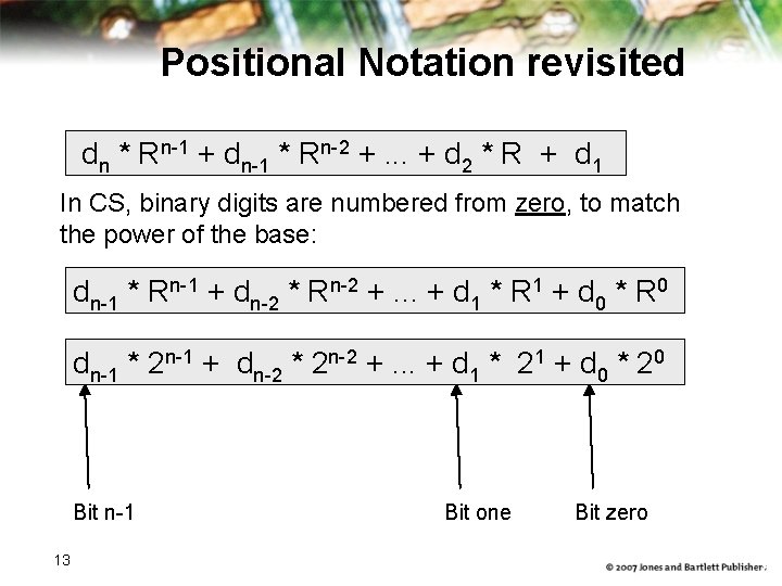 Positional Notation revisited dn * Rn-1 + dn-1 * Rn-2 +. . . +
