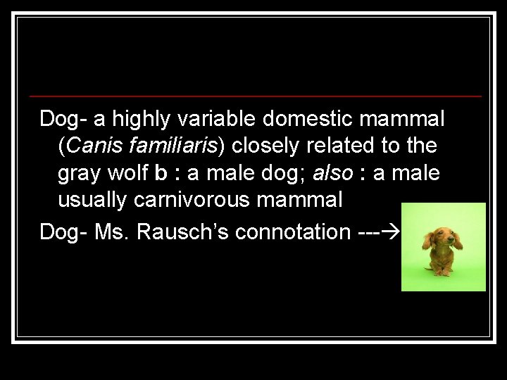 Dog- a highly variable domestic mammal (Canis familiaris) closely related to the gray wolf