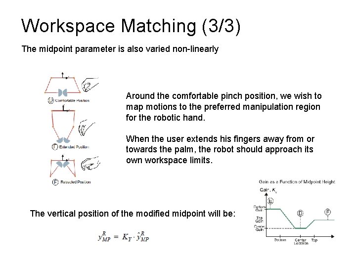 Workspace Matching (3/3) The midpoint parameter is also varied non-linearly Around the comfortable pinch