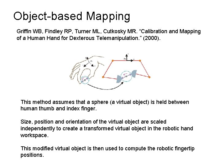 Object-based Mapping Griffin WB, Findley RP, Turner ML, Cutkosky MR. “Calibration and Mapping of
