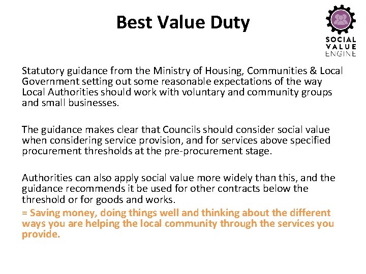 Best Value Duty Statutory guidance from the Ministry of Housing, Communities & Local Government