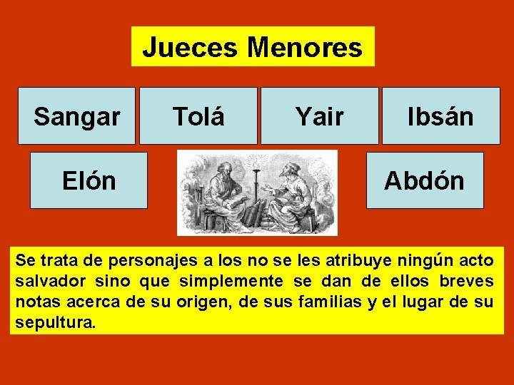 Jueces Menores Sangar Elón Tolá Yair Ibsán Abdón Se trata de personajes a los