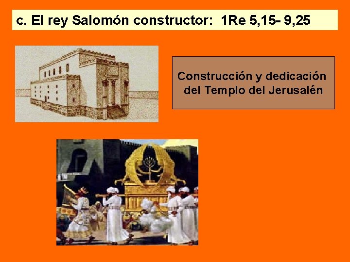 c. El rey Salomón constructor: 1 Re 5, 15 - 9, 25 Construcción y