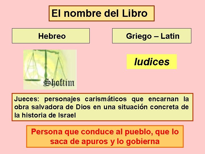 El nombre del Libro Hebreo Griego – Latín Iudices Jueces: personajes carismáticos que encarnan