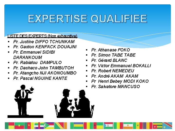 EXPERTISE QUALIFIEE LISTE DES EXPERTS (Non exhaustive) § Pr. Justine DIFFO TCHUNKAM § Pr.