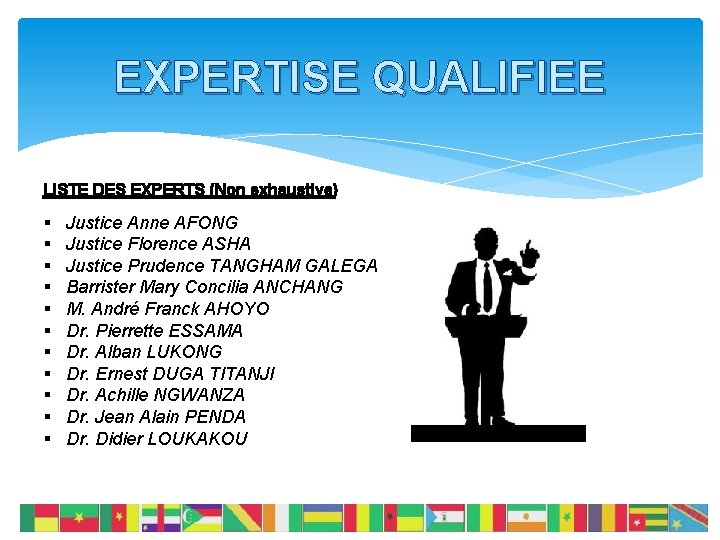 EXPERTISE QUALIFIEE LISTE DES EXPERTS (Non exhaustive) § § § Justice Anne AFONG Justice