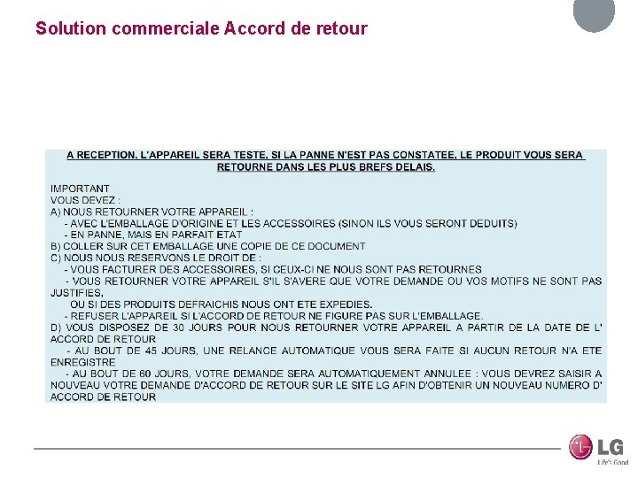 Solution commerciale Accord de retour 