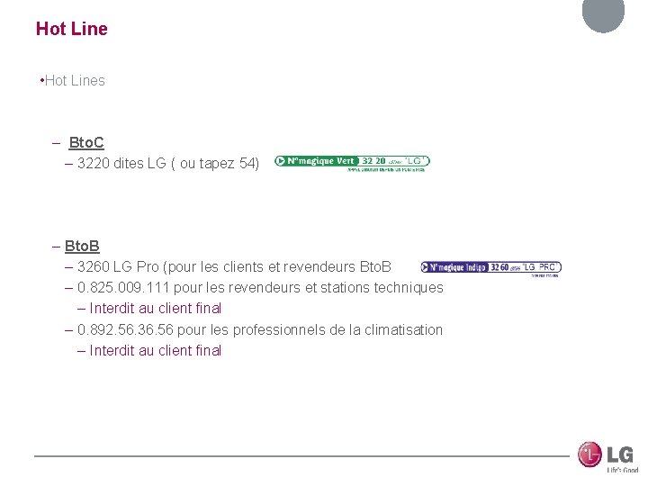 Hot Line • Hot Lines – Bto. C – 3220 dites LG ( ou