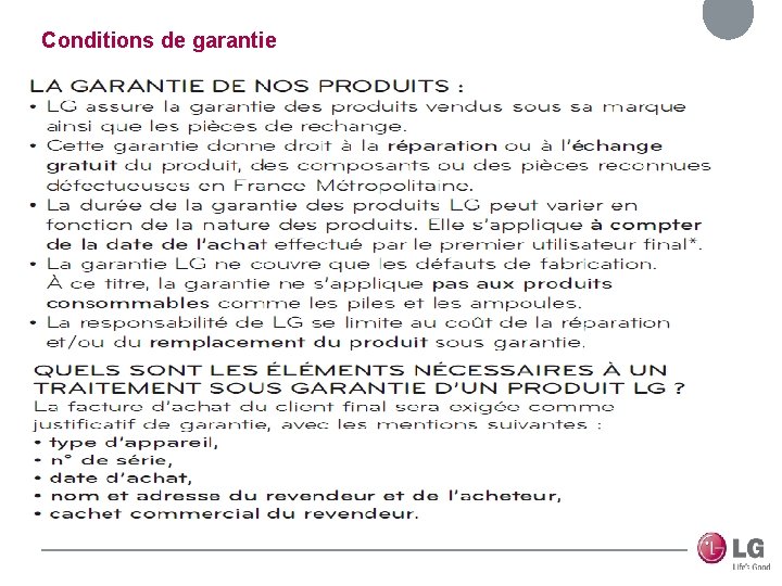 Conditions de garantie 