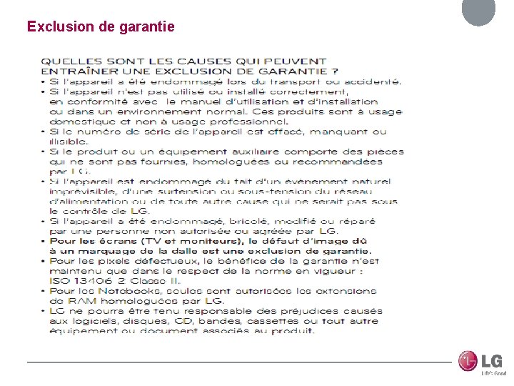 Exclusion de garantie 