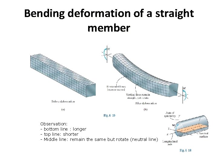 Bending deformation of a straight member Observation: - bottom line : longer - top