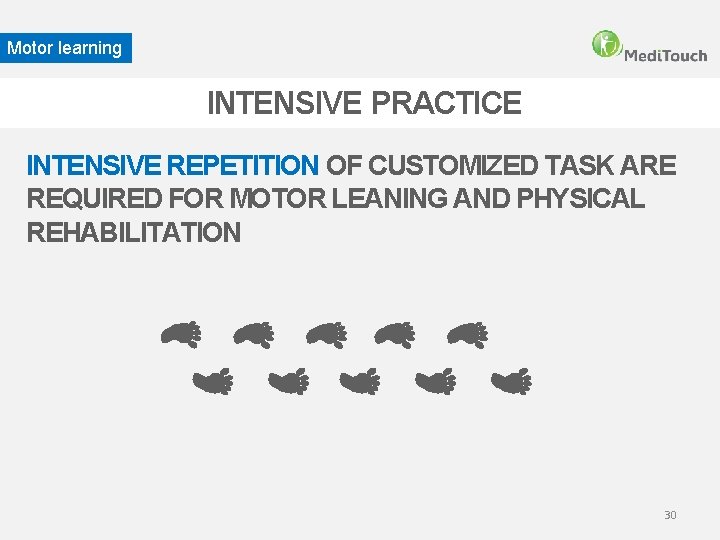 Motor learning INTENSIVE PRACTICE INTENSIVE REPETITION OF CUSTOMIZED TASK ARE REQUIRED FOR MOTOR LEANING