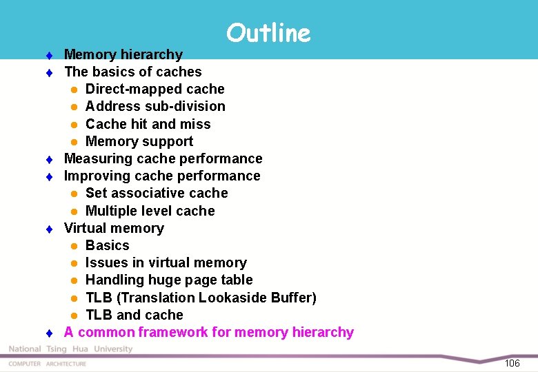 Outline t t t Memory hierarchy The basics of caches l Direct-mapped cache l