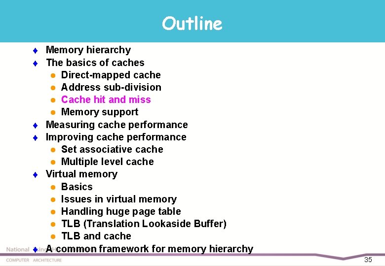 Outline t t t Memory hierarchy The basics of caches l Direct-mapped cache l