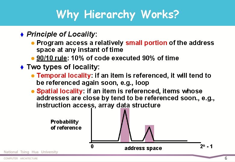 Why Hierarchy Works? t Principle of Locality: Program access a relatively small portion of