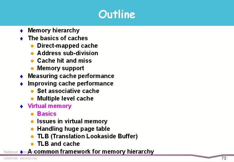 Outline t t t Memory hierarchy The basics of caches l Direct-mapped cache l