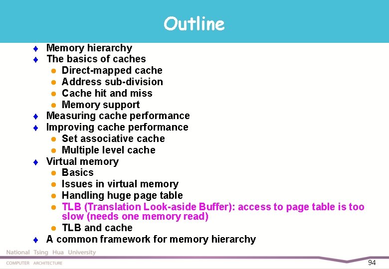 Outline t t t Memory hierarchy The basics of caches l Direct-mapped cache l