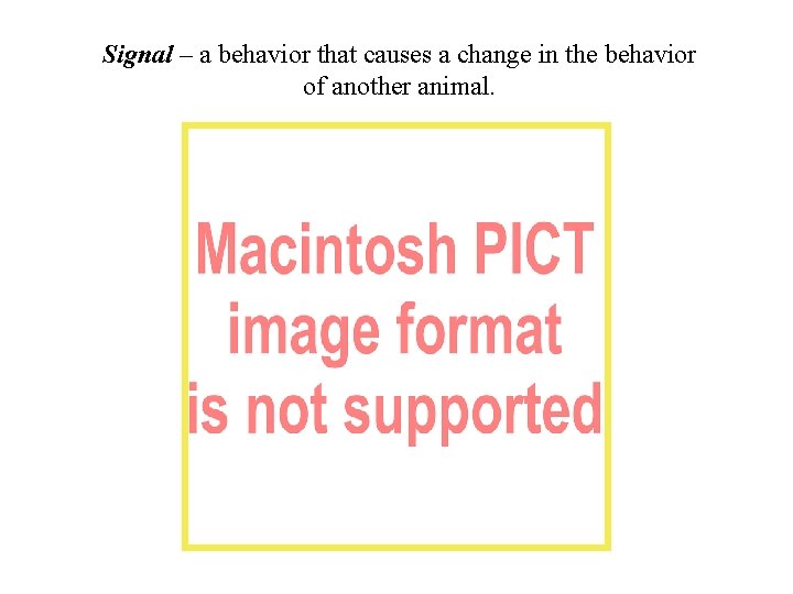 Signal – a behavior that causes a change in the behavior of another animal.