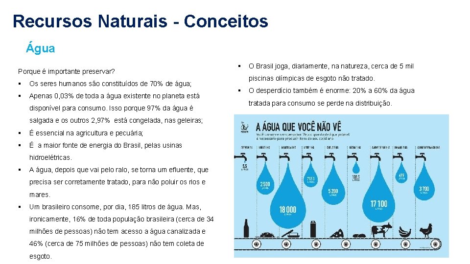 Recursos Naturais - Conceitos Água Porque é importante preservar? § Os seres humanos são