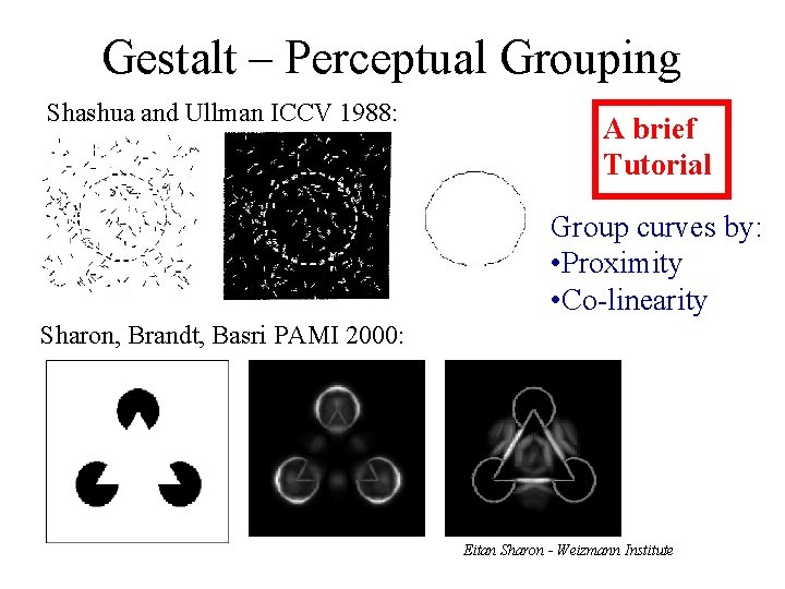Gestalt – Perceptual Grouping Shashua and Ullman ICCV 1988: A brief Tutorial Group curves