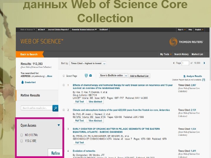 данных Web of Science Core Collection 