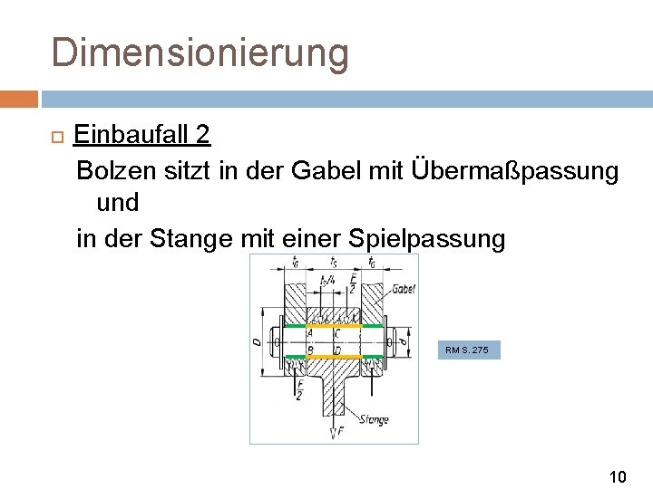 Dimensionierung Einbaufall 2 Bolzen sitzt in der Gabel mit Übermaßpassung und in der Stange