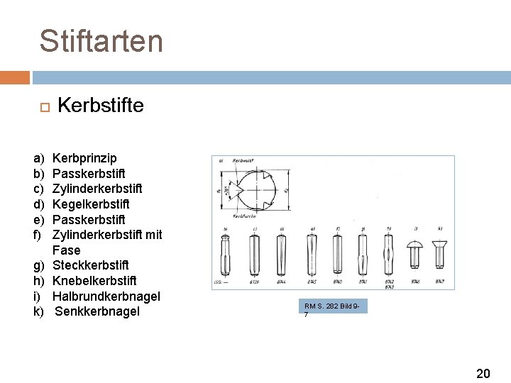 Stiftarten a) b) c) d) e) f) g) h) i) k) Kerbstifte Kerbprinzip Passkerbstift