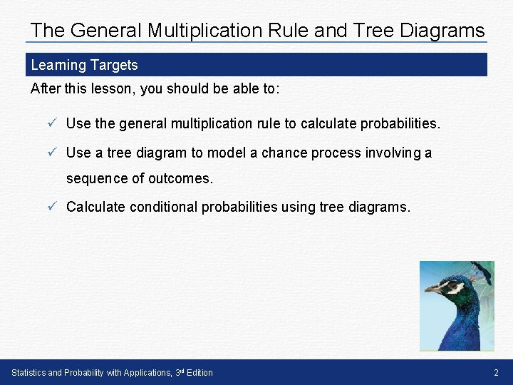 The General Multiplication Rule and Tree Diagrams Learning Targets After this lesson, you should