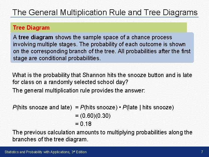 The General Multiplication Rule and Tree Diagrams Tree Diagram A tree diagram shows the