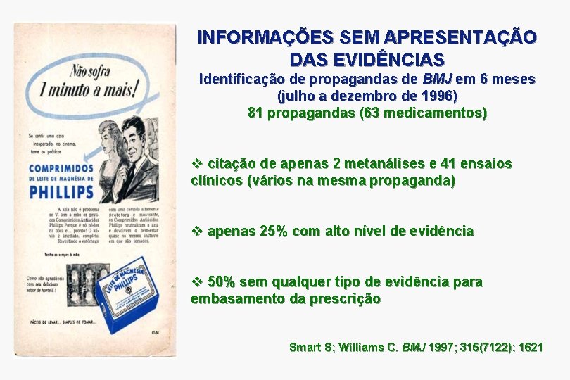 INFORMAÇÕES SEM APRESENTAÇÃO DAS EVIDÊNCIAS Identificação de propagandas de BMJ em 6 meses (julho