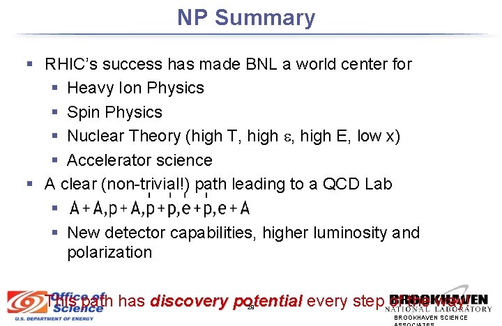 NP Summary § RHIC’s success has made BNL a world center for § Heavy