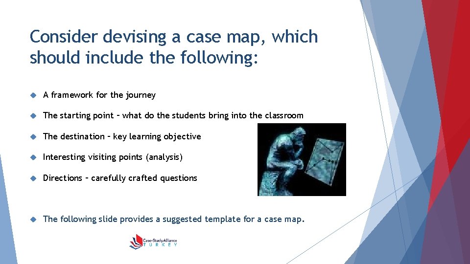 Consider devising a case map, which should include the following: A framework for the
