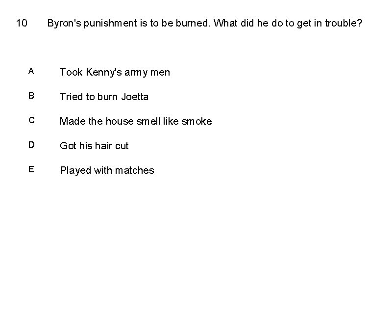 10 Byron's punishment is to be burned. What did he do to get in