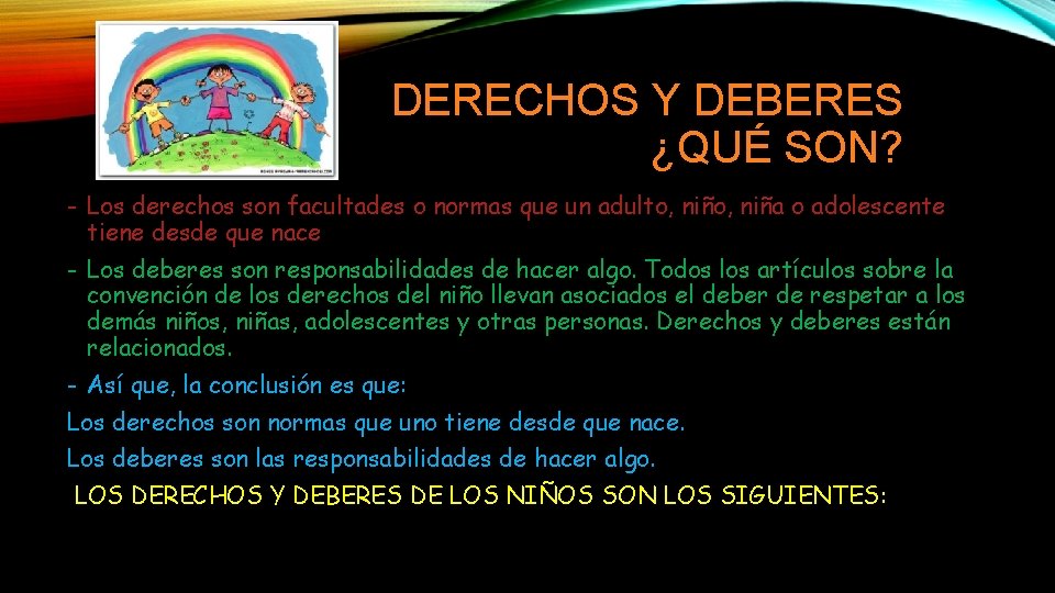 DERECHOS Y DEBERES ¿QUÉ SON? - Los derechos son facultades o normas que un