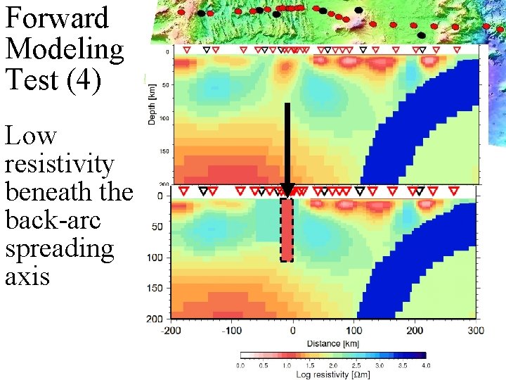 Forward Modeling Test (4) Low resistivity beneath the back-arc spreading axis 