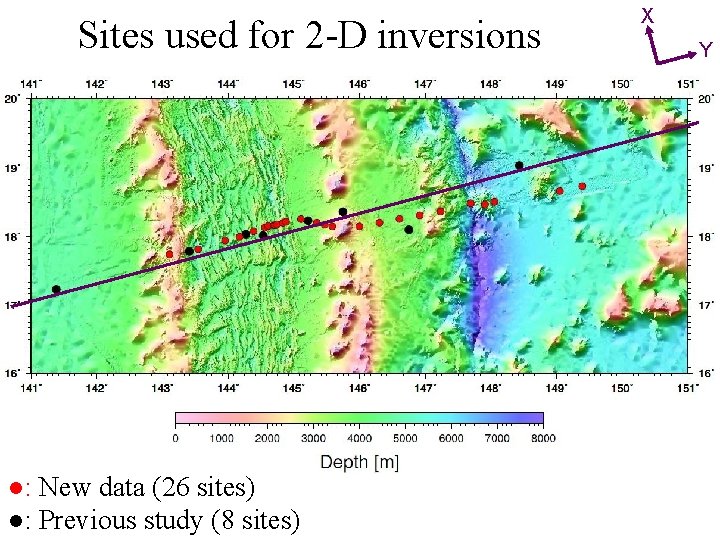Sites used for 2 -D inversions ●: New data (26 sites) ●: Previous study