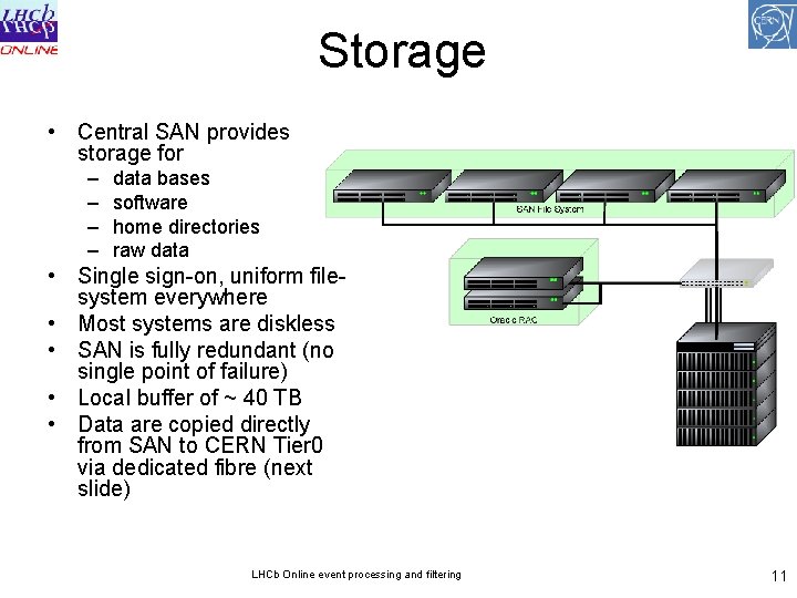 Storage • Central SAN provides storage for – – data bases software home directories