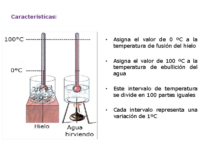 Características: • Asigna el valor de 0 ºC a la temperatura de fusión del