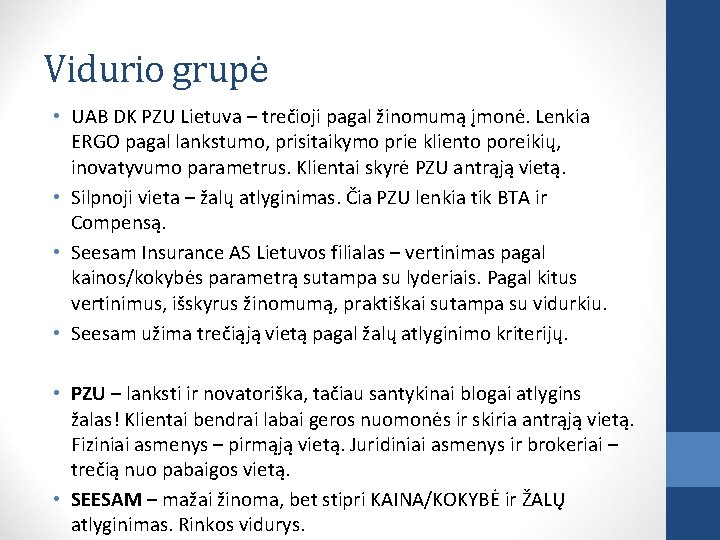 Vidurio grupė • UAB DK PZU Lietuva – trečioji pagal žinomumą įmonė. Lenkia ERGO