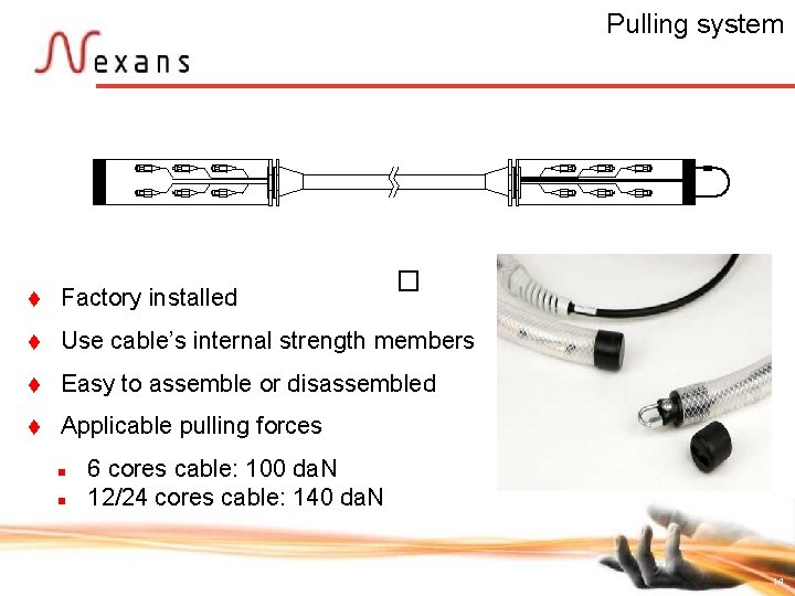 Pulling system � t Factory installed t Use cable’s internal strength members t Easy