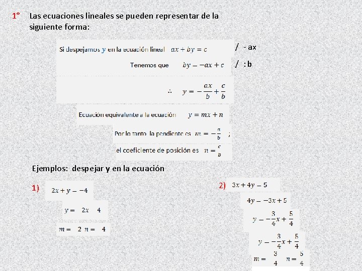 1° Las ecuaciones lineales se pueden representar de la siguiente forma: / - ax