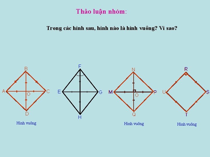 Thảo luận nhóm: Trong các hình sau, hình nào là hình vuông? Vì sao?