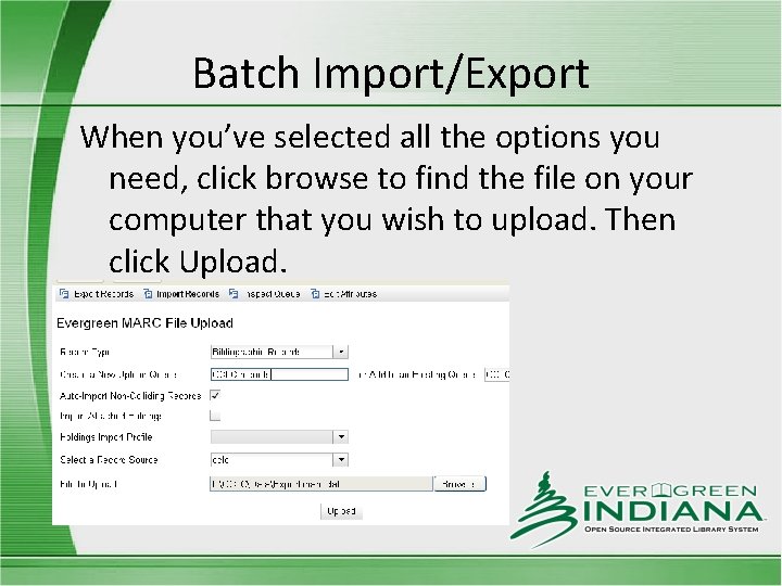 Batch Import/Export When you’ve selected all the options you need, click browse to find