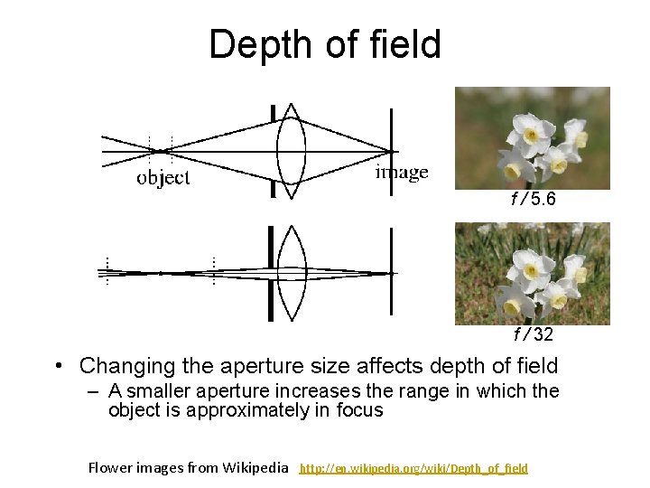 Depth of field f / 5. 6 f / 32 • Changing the aperture Depth of field f / 5. 6 f / 32 • Changing the aperture