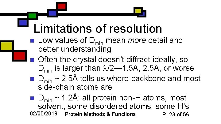 Limitations of resolution n n Low values of Dmin mean more detail and better